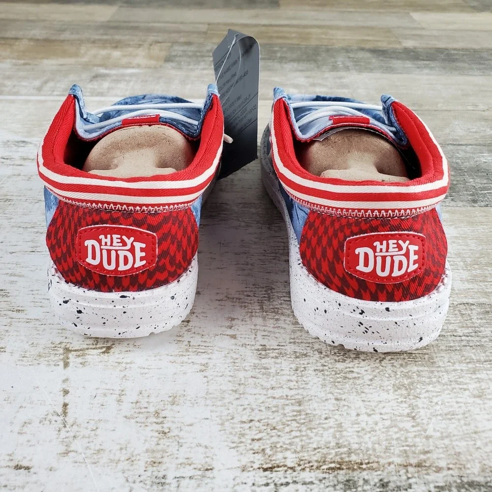 HEY DUDE Wally Varsity Jacket Kids Loafers Shoes Sz 13 C13 Navy Red Round Toe